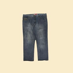 Y2K Attitude 46x33 denim pants, vintage 2000s mens darkwash straight leg jeans